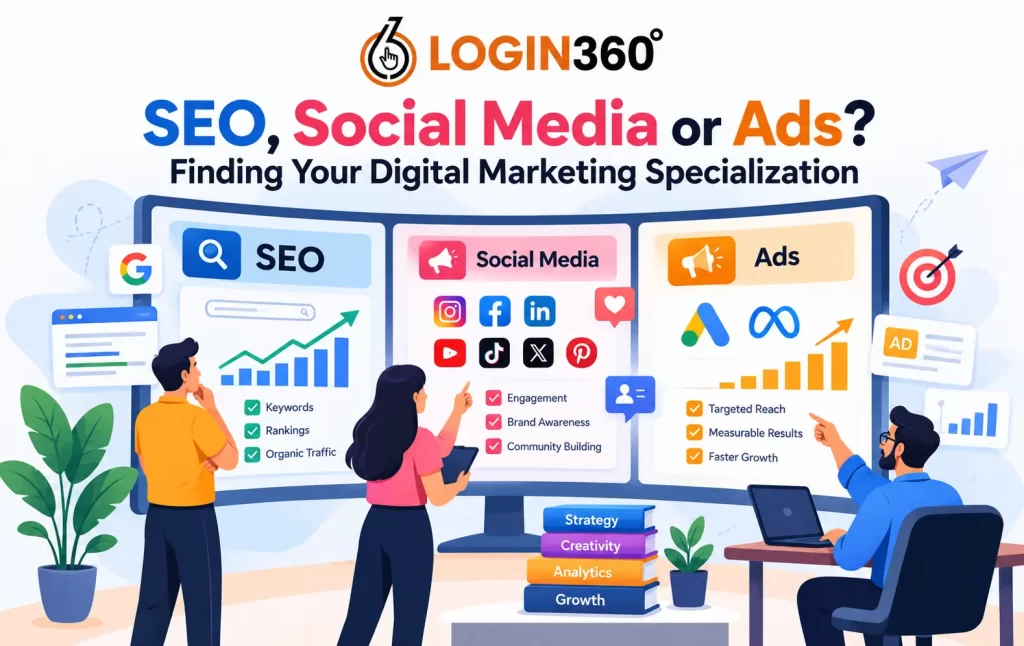 Comparison of SEO, social media marketing and ads for digital marketing specialization